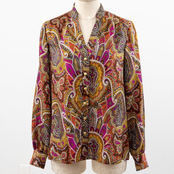 Tibi Tops - Tibi Retro 70s S Silk Paisley Print Boho Blouse